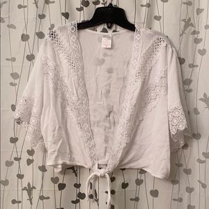 White Lace Tie Front Shrug